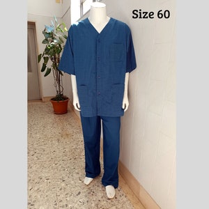 BlueTwo-Piece Button Front short Sleeve Italy cotton men&#39;s pajamas 60 size marked Diplomat highest quality cotton