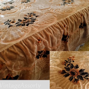 Vintage Italy Mid Century heavy beige velvet Bedspread, Italian Printed Velvet, with beautiful floral pattern