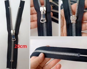 Closed bottom metal teeth, Metal Zipper 20cm Made in Italy black Zipper brand new from a stock by  BaP Zip Italy