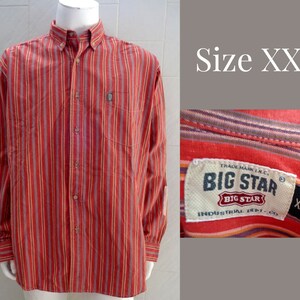 Vintage Italy Big Star Men&#39;s Large Western Red Striped Cotton Collared Button Shirt red shirt , 100% cotton shirt  size XXL