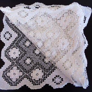 Vintage white handmade needlework Lace square  Doily interior decor, romantic decor, retro village rustic home decor, farmhouse rustic decor