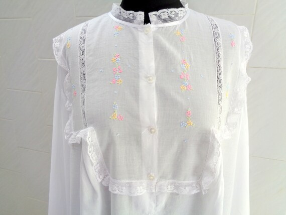 Vintage Italy marked Karel white cotton long embr… - image 8