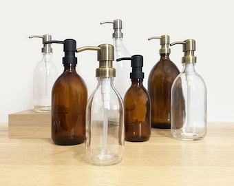 Flacon en verre | Bouteille en verre | Distributeur de savon, gel douche, shampooing etc | Pompe métallique