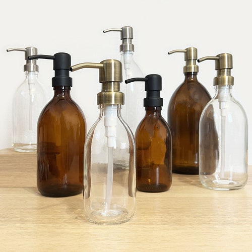Amber Glass Bottle Soap Dispenser With Metal Pump Etsy Australia