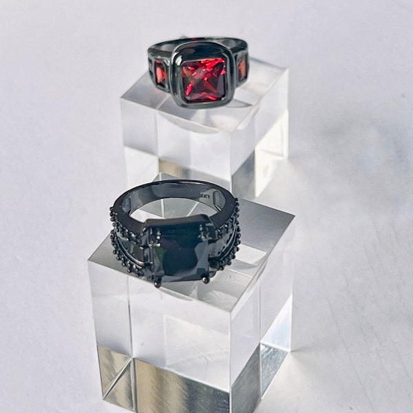 Gothic Stone Rings Blood Red, Goth Black