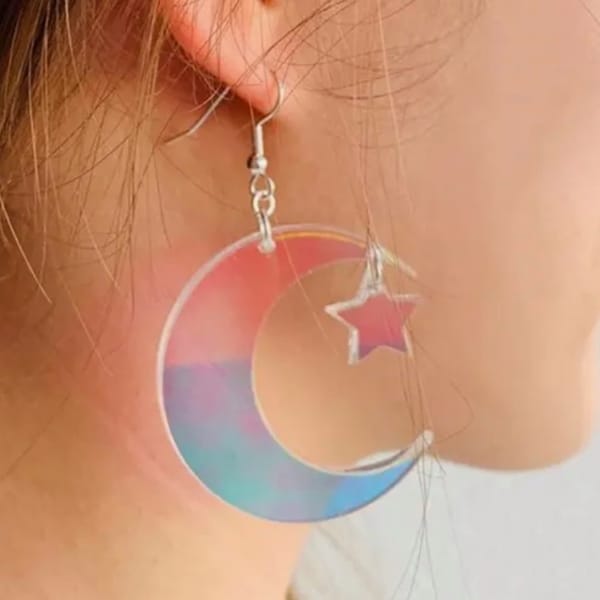 Boucles d'oreilles pendantes en acrylique croissant de lune surdimensionnées