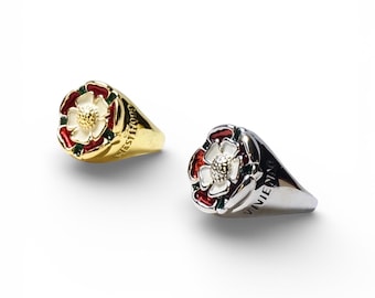 Anillos de esmalte y metal Tudor Rose de nuevo disponibles (oro o plata)