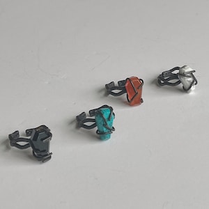 Coffin Rings/ Genuine Stone/ Blackened Brass Wrapped