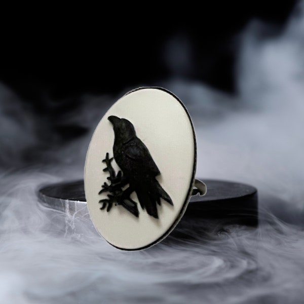 Black Crow Raven Cameo Rings Gothic Style