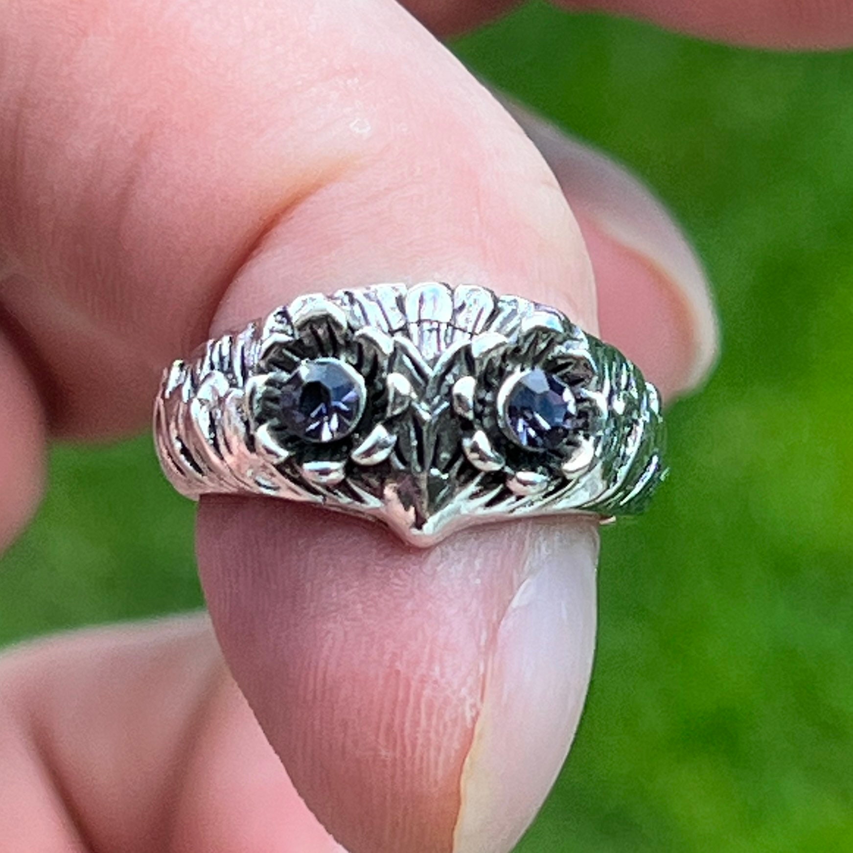 Silver plated owl with amethyst eyes