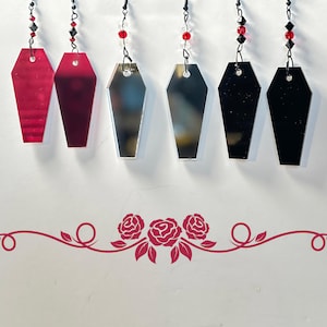 Gothic Glam Coffin Earrings |Blood Red, Silver, Black with Crystals