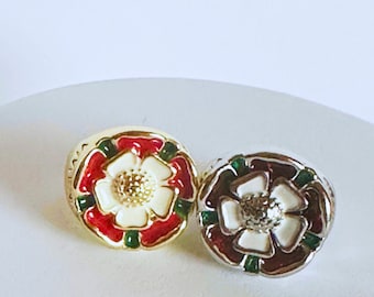 De volta ao estoque - Anéis de esmalte e metal Tudor Rose - Ouro ou Prata