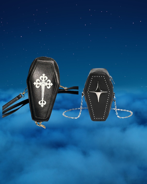 Black Coffin-Shaped Bag with Chain Strap Dani Divine Coffin Handbag – Avelina De Moray main image 2