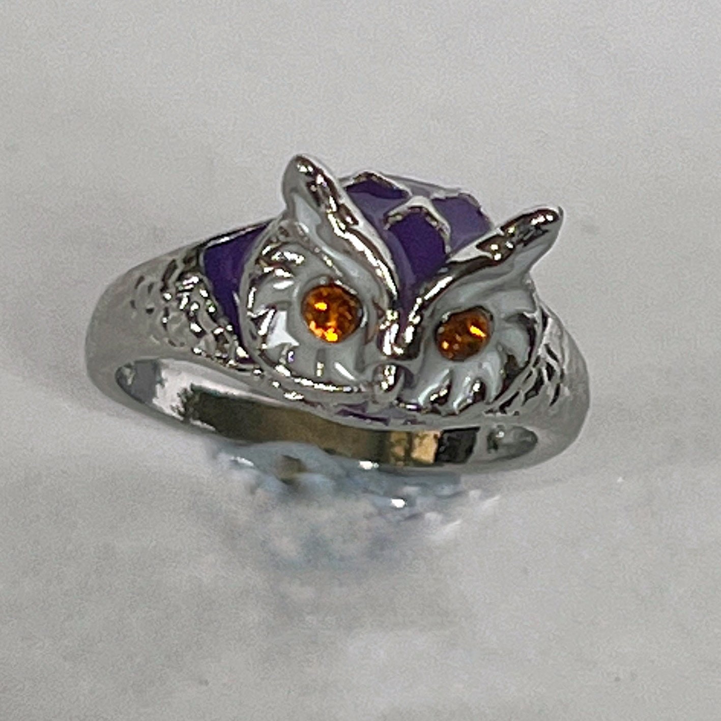 Enamel and Crystal Owl Ring