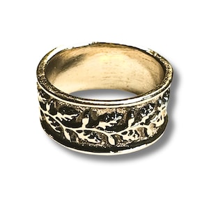 Elven Silver Ring with Oak Leaves | Blackened Zinc Alloy | Forest-Inspired Jewelry