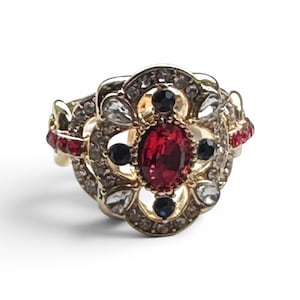 Medieval Royal Ring Gold | Crown Statement Ring with Crystal CZ Stones