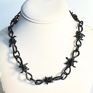 Large Black Barbed Wire Necklace – 18” Gothic Punk Choker, Edgy Unisex Statement Chain