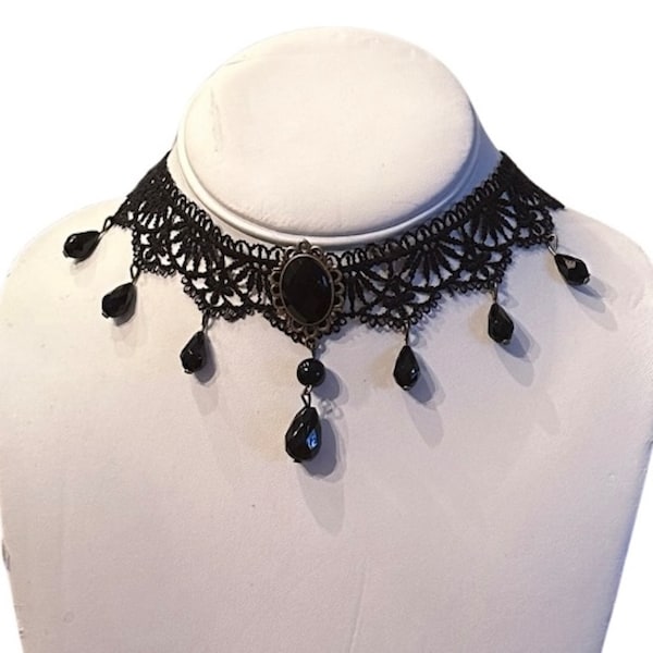 Ras de cou gothique victorien en dentelle - Dentelle noire de 1,25 pouce de large avec bord festonné