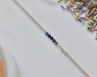 Pulseira de prata esterlina com safira azul, pulseira de prata esterlina, pulseira delicada, pulseira com pedras preciosas, pulseira com safira, pulseira