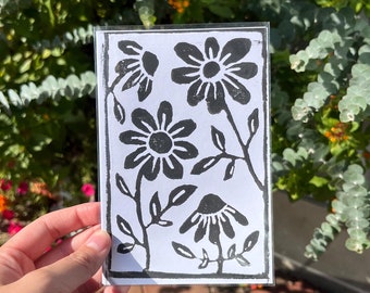 Original Abstract Flowers Linocut Print