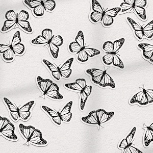 Black and White Mini Butterflies 9 PC Sticker Pack | Aesthetic Stickers, Minimalist, Waterproof, Laptop Stickers, Hydroflask Stickers, VSCO