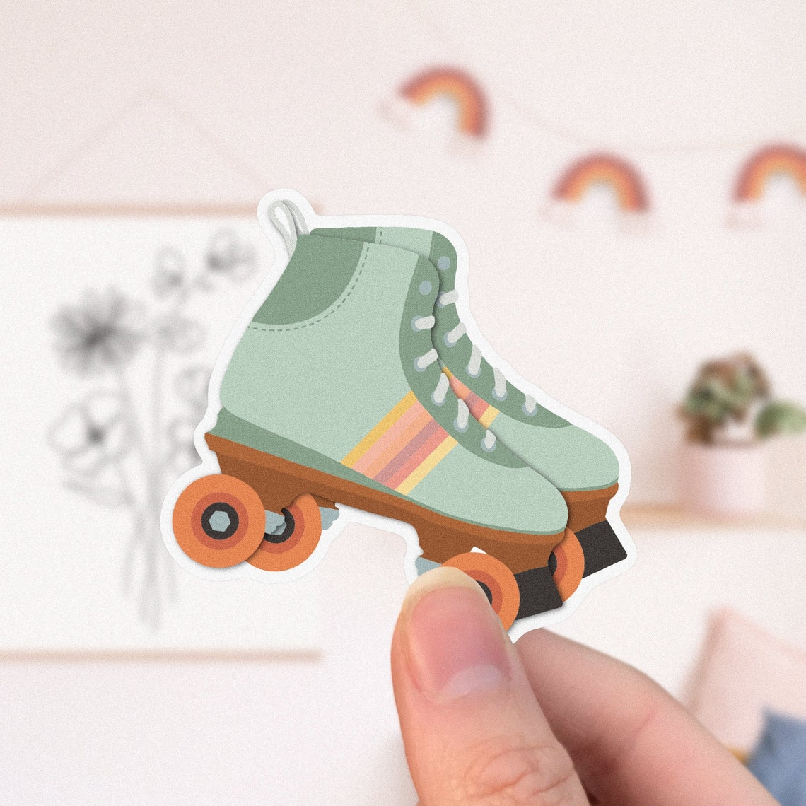 Roller Skates Sticker Aesthetic Stickers Groovy Skating Etsy