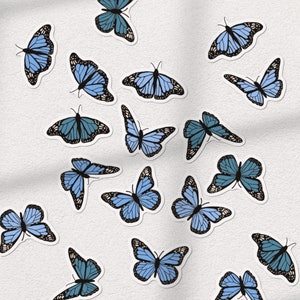 Blue Mini Butterflies 9 PC Sticker Pack | Autocollants esthétiques, minimaliste, imperméable à l’eau, autocollants pour ordinateur portable, autocollants Hydroflask, VSCO