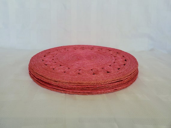 Set Of 6 Vintage Pink Round Placemats Woven Fiber Australia Set Of 6 Vintage Pink Round Placemats, Pink Round Placemats Australia