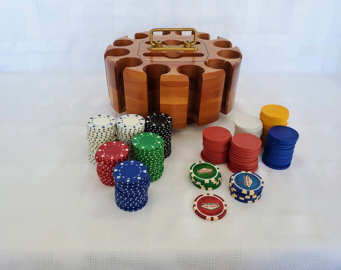 Vintage Poker Chip Holder Round Wooden Revolving Poker Chip Rack Mid