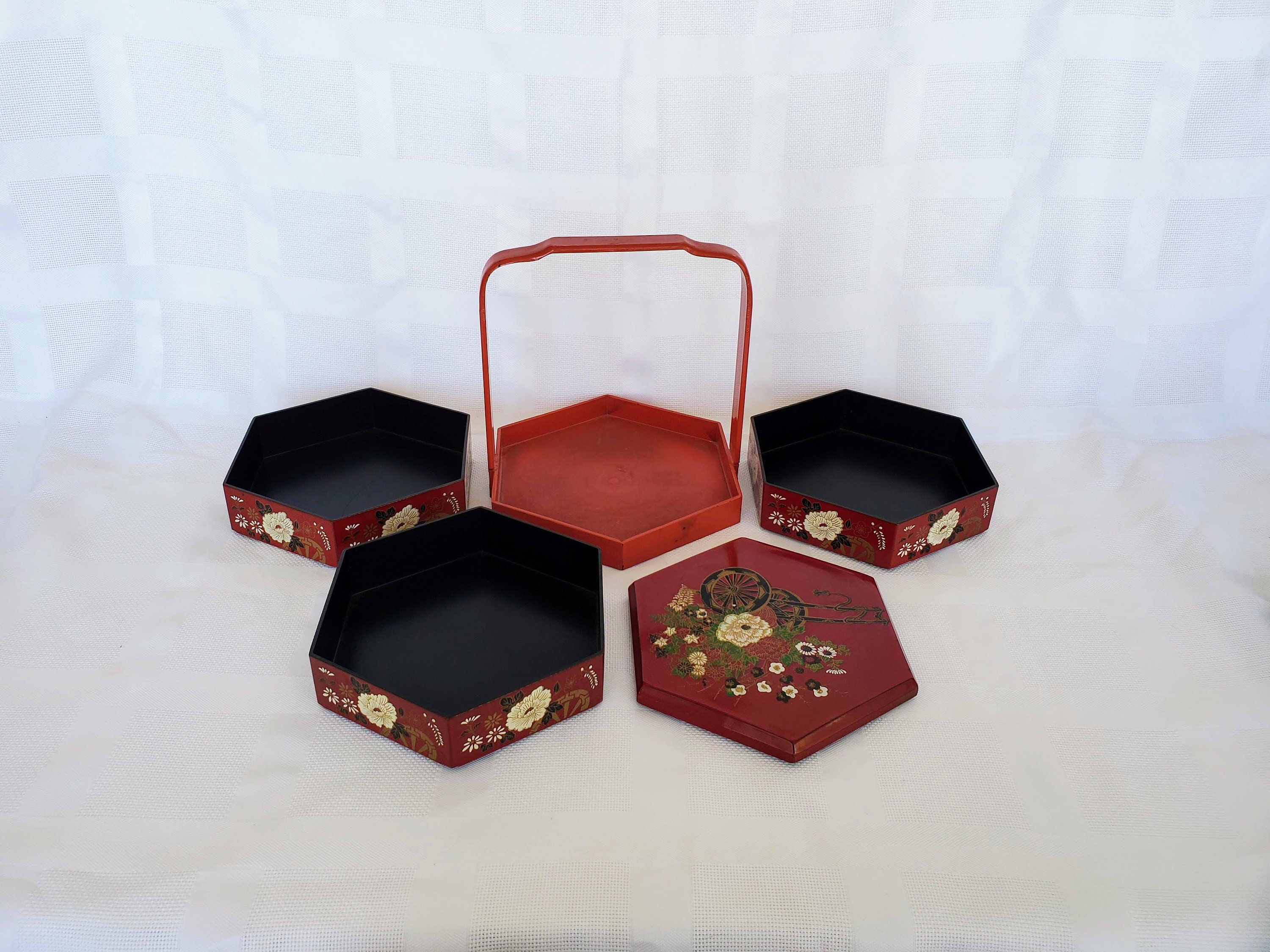 Vintage Red Lacquer Bento Box 3 Tier Stackable Bento Box Etsy