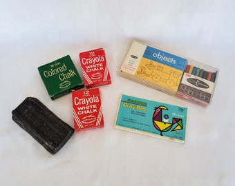 Lot of Vintage Art Supplies ~ 1960s Crayola Chalk ~ Mid Century Art Supplies