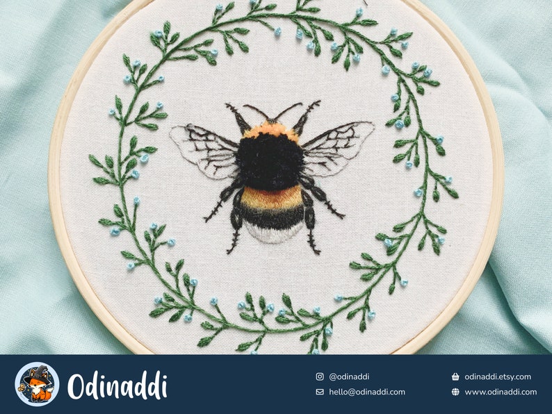 Fuzzy Bee Hand Embroidery Needle Painting, Thread Painting, Instant Download Step by Step PDF Pattern, Suitable for Beginners image 3