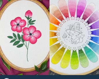 BUNDLE DEAL - Simple Flower Pattern + Thread Painting Palettes - Instant Download PDF - Choose Your Flower Colour Hand Embroidery