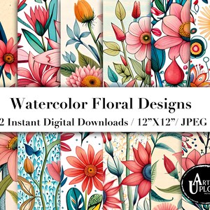 Watercolor Floral Digital Downloads Digital paper Beautiful Flower Backgrounds