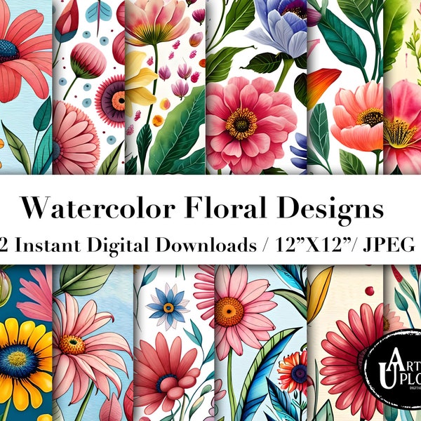 Watercolor Flower Digital Paper Watercolor Flower Backgrounds Floral Sublimation Instant Download