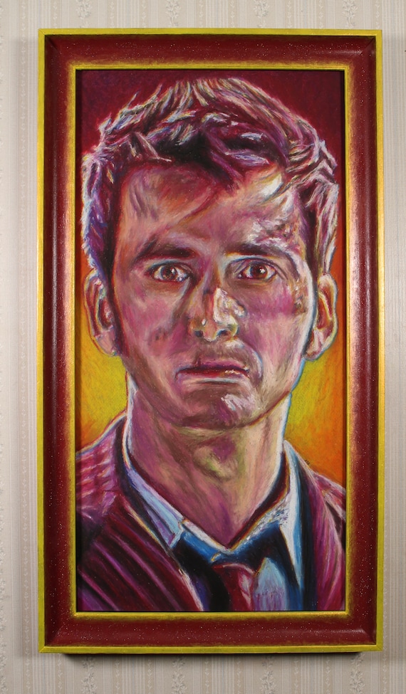 Original Artwork in Hand-Painted Frame - The Doctor - Oil Pastel, Doctor Who, Sci-Fi, Pop Art, Nostalgic, David Tennant, Tenth Doctor