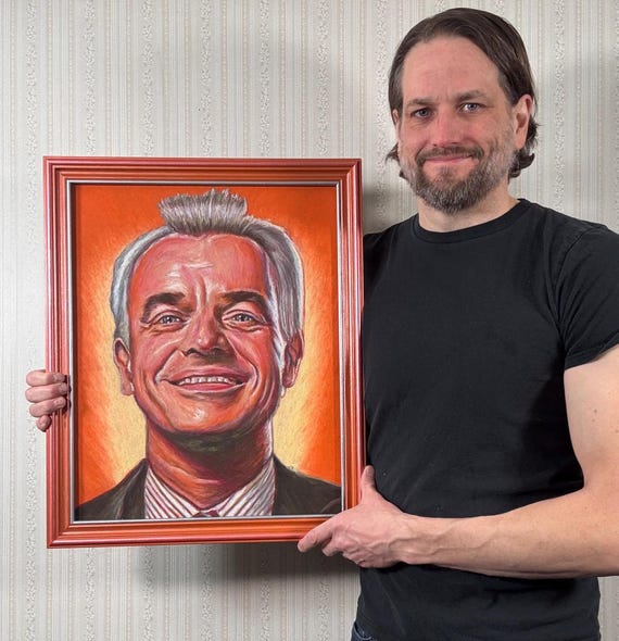 Leland Palmer - Original Artwork with Hand-Painted Frame - Twin Peaks, Ray Wise, Oil Pastel, David Lynch, Nostalgic, Laura Palmer