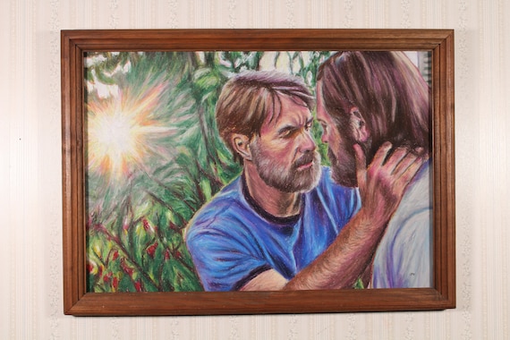 Framed Original Artwork - Bill and Frank - The Last of Us, Oil Pastel, Horror, 80s, Zombies