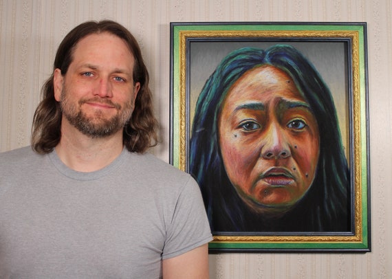 Joy Wang - Original Artwork in Hand-Painted Frame - Oil Pastel, Everything Everywhere All at Once, Stephanie Hsu