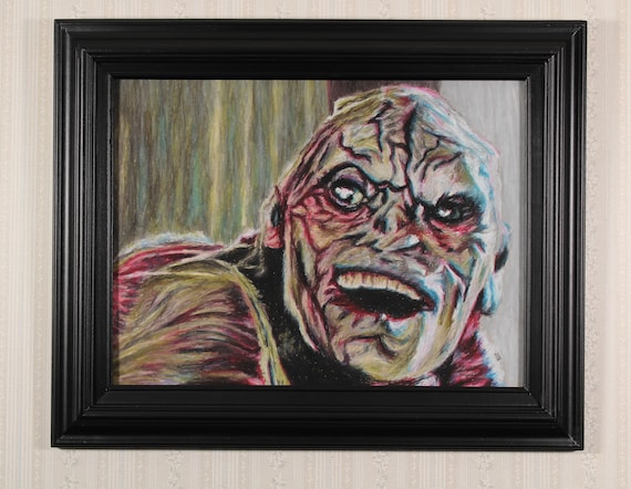 Framed Original Artwork - The Beast - Oil Pastel, Poltergeist, Horror Art, Scary, The Beast, Creature