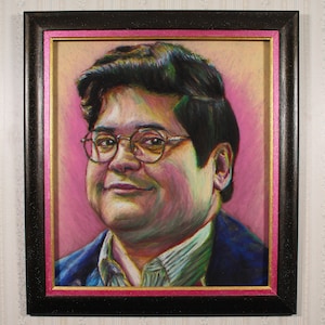 Original Artwork in Hand-Painted Glitter Frame - Guillermo - Oil Pastel, What We Do in the Shadows, Humor, Harvey Guillen, Vampire, Pop Art