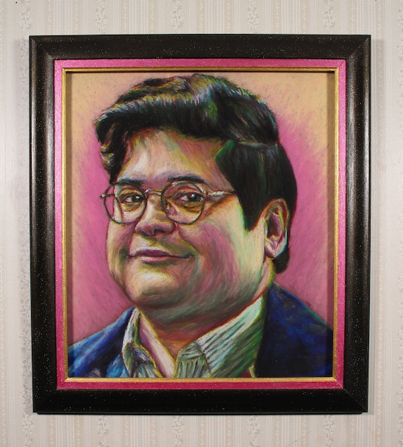 Original Artwork in Hand-Painted Glitter Frame - Guillermo - Oil Pastel, What We Do in the Shadows, Humor, Harvey Guillen, Vampire, Pop Art