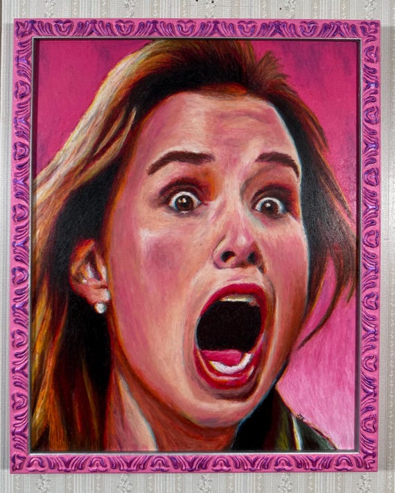 Original Artwork in Hand-Painted Frame - Meg Penny - The Blob, Oil Pastel, Horror, 80s