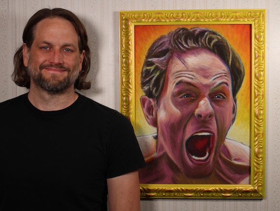 Dennis Reynolds - Original Artwork in Hand-Painted Frame - Oil Pastel, It’s Always Sunny in Philadelphia, Glenn Howerton, Pop Art