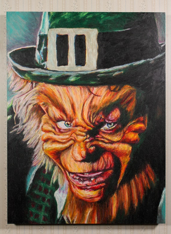 The Leprechaun - Original Artwork on Wood Panel - Oil Pastel, Horror