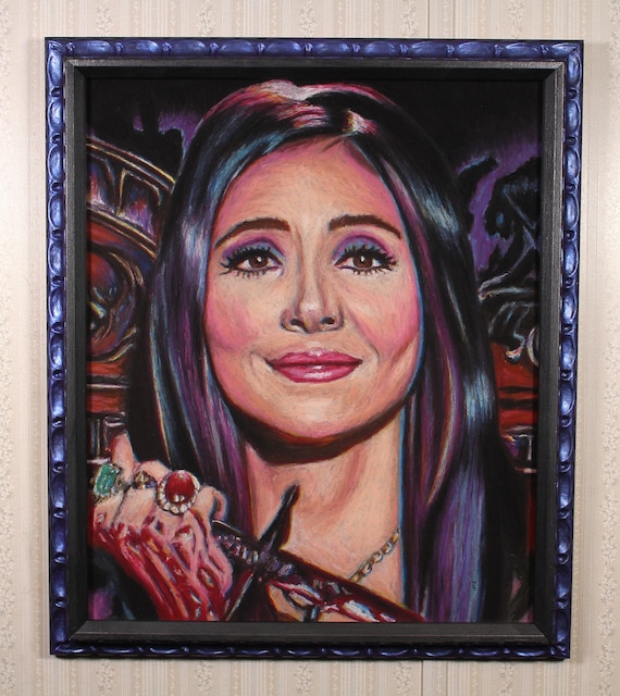 Original Artwork in Hand-Painted Frame - Elaine Parks - The Love Witch, Samantha Robinson, Oil Pastel, Pop Art