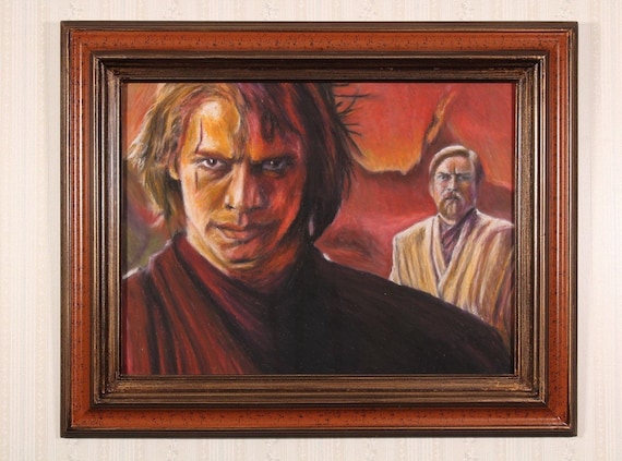 Framed Original Art - Your New Empire? - Oil Pastel, Horror Portrait, Star Wars, Anakin Skywalker, Obi-Wan Kenobi