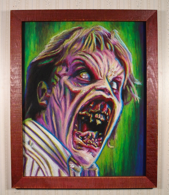 Original Artwork in Hand-Painted Frame - Deadite Ed - Evil Dead, Horror, 80s