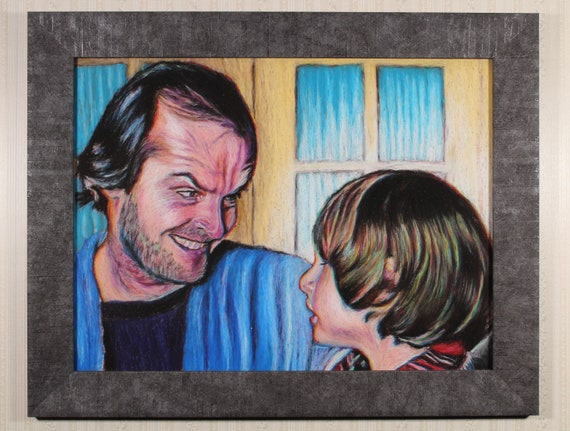 Framed Original Artwork - Danny and Jack - Oil Pastel, The Shining, Stephen King, Jack Nicholson, Horror, Scary