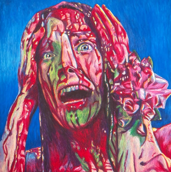 Carrie White - Original Artwork on Wood Panel - Oil Pastel, Horror, Stephen King, Sissy Spacek